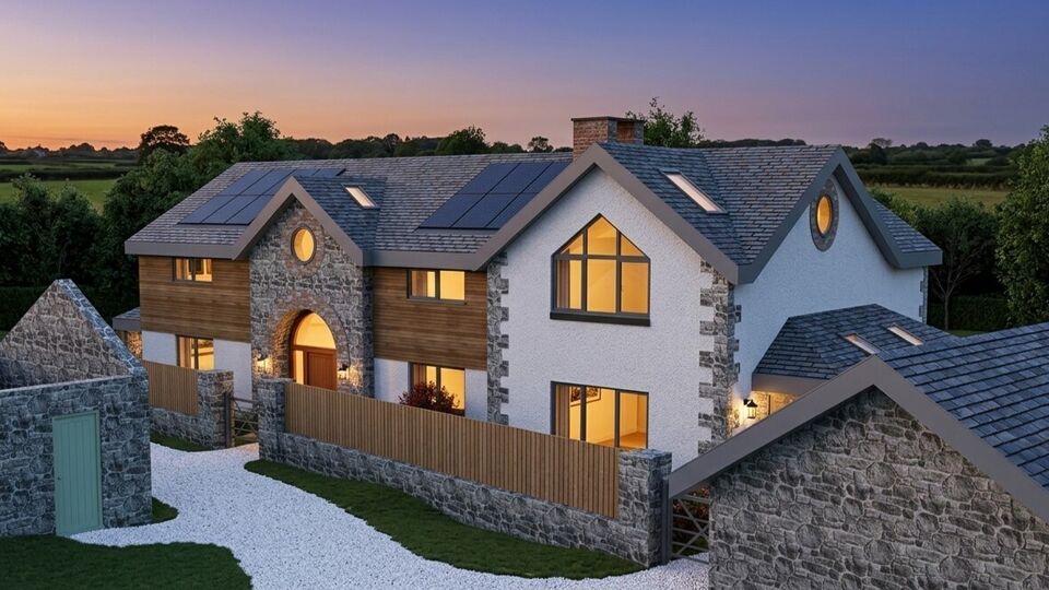Street scene of Luxurious Two-Storey house in a Rural Setting